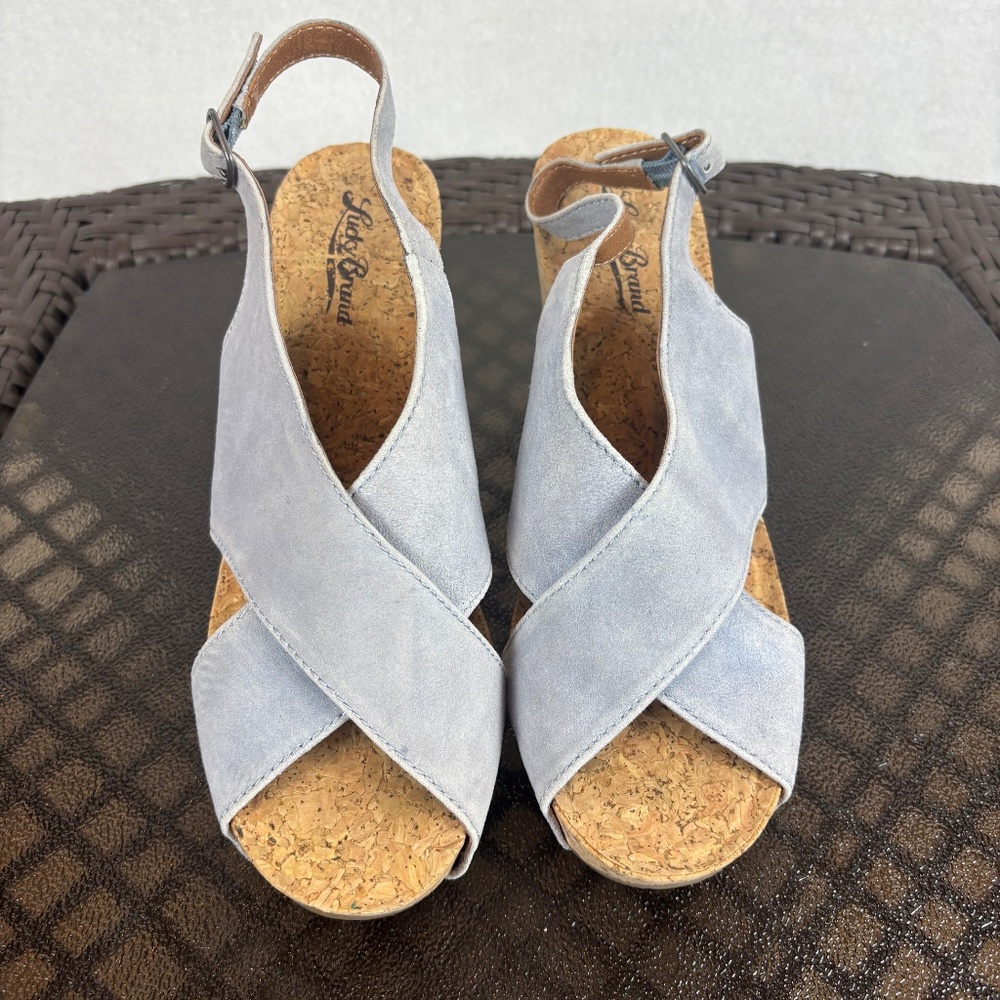 Lucky Brand Minari Cork Platform Wedge Sandals Stud Detail Size 8M